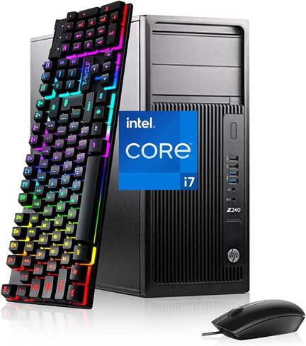 كمبيوتر مكتبي HP Z240 Tower Workstation، Intel Core i7-7700، 32 جيجا DDR4 RAM 512 جيجا SSD، 2 DisplayPort، WiFi، بلوتوث، لوحة مفاتيح وماوس، Windows 11 Pro (متجدد) in Saudi Arabia