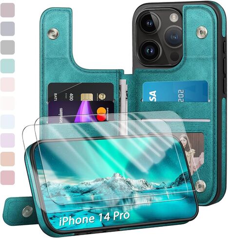 DJDUCK Designed for iPhone 14 Pro Case Wallet with Card Holder, [Magnetic Clasp Cover] [RFID Blocking Leather Protection] Shockproof Women Men Cases 6.1 Inch for Apple 14 Pro Light Brown in Saudi Arabia