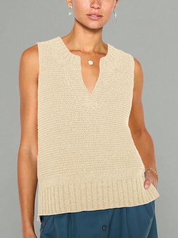 Saodimallsu Womens V Neck Sleeveless Tank Tops Knit Lightweight Cool Sweater Vest Side Split Casual Tunic Cami Shirts in Kuwait