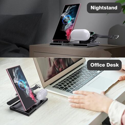 محطة شحن لأجهزة سامسونج، شاحن ساعة محمول لساعة Galaxy Watch Ultra/7/6 Classic/6/5 Pro/4 Classic، لهاتف Galaxy Z Fold6/Z Flip6/S24 Ultra/S24+/S24/S23 Ultra/S22، Galaxy Buds 3 /3 برو in Kuwait