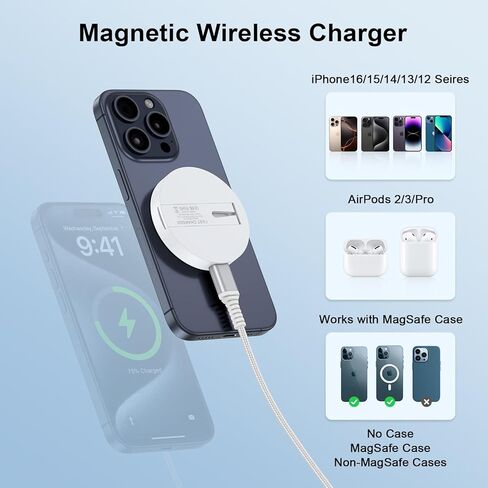 شاحن Samsung S24 FE اللاسلكي لجهاز Galaxy S24 S23 S22 S21 S20 Ultra Z Fold Flip 6 5، Pixel 9 8 7 6 Pro، لوحة شحن لاسلكية مغناطيسية سريعة 15 وات وكتلة USB C 20 وات لهاتف iPhone 16 15 14 13 Pro Max Plus in Kuwait