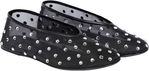 MICIFA Mesh Ballet Flats for Women Crystal Rhinestone Flat Shoes Round Toe Sparkly Ballerina Shoes Low Heel Glitter Casual Wedding Dress Mary Jane Flats Size 8 Apricot in Saudi Arabia