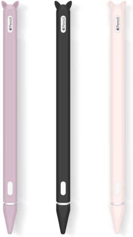 جراب من السيليكون 4Temps متوافق مع قلم Apple Stylus الجيل الثاني، 3 قطع غطاء واقي رفيع للغاية للقلم يدعم الشحن المغناطيسي والصنبور المزدوج (أسود - أرجواني - وردي) in Saudi Arabia