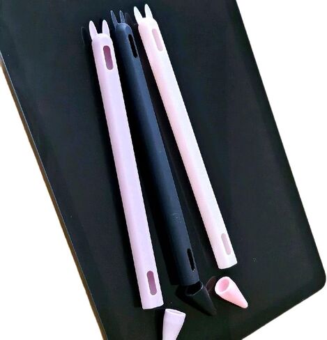 جراب من السيليكون 4Temps متوافق مع قلم Apple Stylus الجيل الثاني، 3 قطع غطاء واقي رفيع للغاية للقلم يدعم الشحن المغناطيسي والصنبور المزدوج (أسود - أرجواني - وردي) in Saudi Arabia
