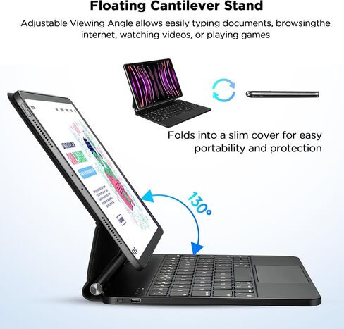 حافظة لوحة مفاتيح على الطراز السحري لجهاز iPad Air مقاس 10.9 بوصة (2022، الجيل الخامس/الرابع)، iPad Pro مقاس 11 بوصة (2022، الجيل الرابع/الثالث/الثاني/الأول) لوحة تتبع متعددة اللمس، مغناطيسية قابلة للفصل، لوحة مفاتيح بلوتوث لاسلكية (أبيض) in Saudi Arabia