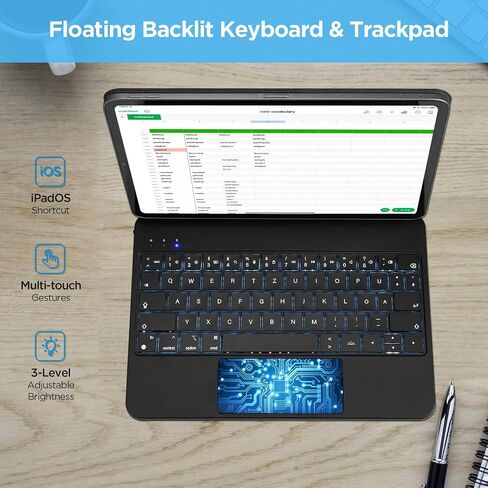 حافظة لوحة مفاتيح على الطراز السحري لجهاز iPad Air مقاس 10.9 بوصة (2022، الجيل الخامس/الرابع)، iPad Pro مقاس 11 بوصة (2022، الجيل الرابع/الثالث/الثاني/الأول) لوحة تتبع متعددة اللمس، مغناطيسية قابلة للفصل، لوحة مفاتيح بلوتوث لاسلكية (أبيض) in Saudi Arabia