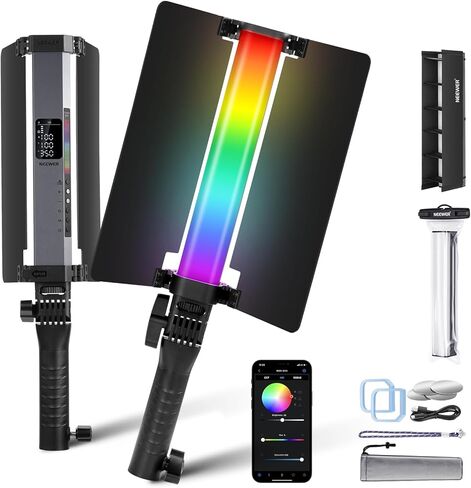 عصا إضاءة أنبوبية LED من NEEWER RGB2 مع باب معدني، مقبض، شريط لمس/APP/تحكم 2.4G، ضوء فيديو RGB مغناطيسي محمول قابل لإعادة الشحن، 2500K-10000K CRI98+ إضاءة تصوير فوتوغرافي خافتة، 18 مشهدًا in Kuwait