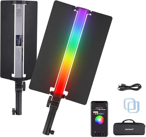 عصا إضاءة أنبوبية LED من NEEWER RGB2 مع باب معدني، مقبض، شريط لمس/APP/تحكم 2.4G، ضوء فيديو RGB مغناطيسي محمول قابل لإعادة الشحن، 2500K-10000K CRI98+ إضاءة تصوير فوتوغرافي خافتة، 18 مشهدًا in Kuwait