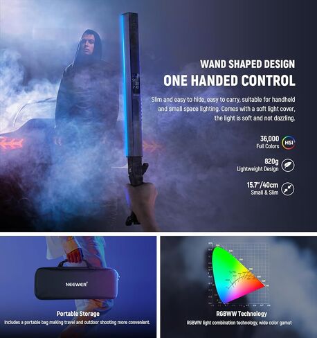 عصا إضاءة أنبوبية LED من NEEWER RGB2 مع باب معدني، مقبض، شريط لمس/APP/تحكم 2.4G، ضوء فيديو RGB مغناطيسي محمول قابل لإعادة الشحن، 2500K-10000K CRI98+ إضاءة تصوير فوتوغرافي خافتة، 18 مشهدًا in Kuwait