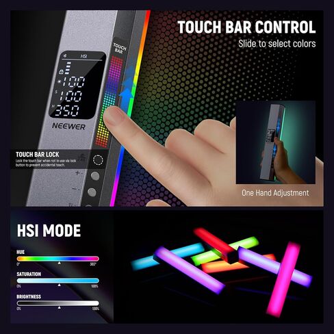 عصا إضاءة أنبوبية LED من NEEWER RGB2 مع باب معدني، مقبض، شريط لمس/APP/تحكم 2.4G، ضوء فيديو RGB مغناطيسي محمول قابل لإعادة الشحن، 2500K-10000K CRI98+ إضاءة تصوير فوتوغرافي خافتة، 18 مشهدًا in Kuwait
