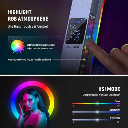 عصا إضاءة أنبوبية LED من NEEWER RGB2 مع باب معدني، مقبض، شريط لمس/APP/تحكم 2.4G، ضوء فيديو RGB مغناطيسي محمول قابل لإعادة الشحن، 2500K-10000K CRI98+ إضاءة تصوير فوتوغرافي خافتة، 18 مشهدًا in Kuwait