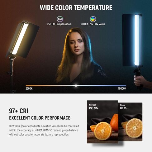عصا إضاءة أنبوبية LED من NEEWER RGB2 مع باب معدني، مقبض، شريط لمس/APP/تحكم 2.4G، ضوء فيديو RGB مغناطيسي محمول قابل لإعادة الشحن، 2500K-10000K CRI98+ إضاءة تصوير فوتوغرافي خافتة، 18 مشهدًا in Kuwait