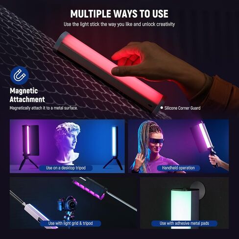 عصا إضاءة أنبوبية LED من NEEWER RGB2 مع باب معدني، مقبض، شريط لمس/APP/تحكم 2.4G، ضوء فيديو RGB مغناطيسي محمول قابل لإعادة الشحن، 2500K-10000K CRI98+ إضاءة تصوير فوتوغرافي خافتة، 18 مشهدًا in Kuwait