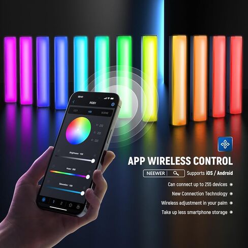 عصا إضاءة أنبوبية LED من NEEWER RGB2 مع باب معدني، مقبض، شريط لمس/APP/تحكم 2.4G، ضوء فيديو RGB مغناطيسي محمول قابل لإعادة الشحن، 2500K-10000K CRI98+ إضاءة تصوير فوتوغرافي خافتة، 18 مشهدًا in Kuwait