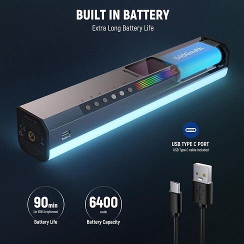 عصا إضاءة أنبوبية LED من NEEWER RGB2 مع باب معدني، مقبض، شريط لمس/APP/تحكم 2.4G، ضوء فيديو RGB مغناطيسي محمول قابل لإعادة الشحن، 2500K-10000K CRI98+ إضاءة تصوير فوتوغرافي خافتة، 18 مشهدًا in Kuwait
