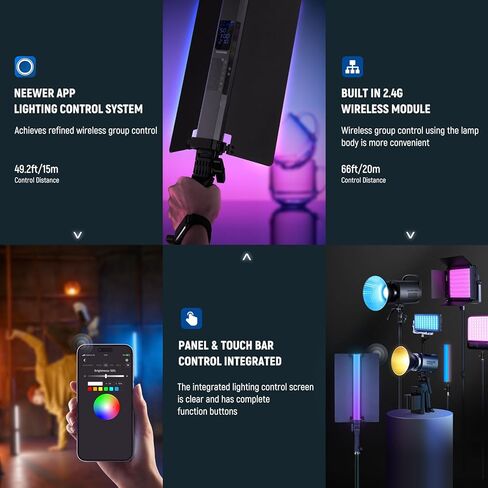 عصا إضاءة أنبوبية LED من NEEWER RGB2 مع باب معدني، مقبض، شريط لمس/APP/تحكم 2.4G، ضوء فيديو RGB مغناطيسي محمول قابل لإعادة الشحن، 2500K-10000K CRI98+ إضاءة تصوير فوتوغرافي خافتة، 18 مشهدًا in Kuwait
