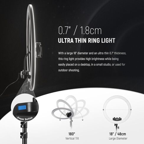 NEEWER Professional Ring Light with Stand and Phone Holder, 18 inch Ultra Thin, 45W 2900K-7000K TLCI98, Remote Shutter & App Control, Softer Lighting for Makeup Live Stream TikTok, RP18B Pro Pink in Saudi Arabia
