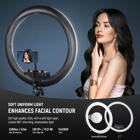 NEEWER Professional Ring Light with Stand and Phone Holder, 18 inch Ultra Thin, 45W 2900K-7000K TLCI98, Remote Shutter & App Control, Softer Lighting for Makeup Live Stream TikTok, RP18B Pro Pink in Saudi Arabia