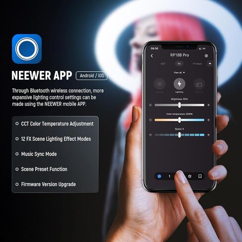 NEEWER Professional Ring Light with Stand and Phone Holder, 18 inch Ultra Thin, 45W 2900K-7000K TLCI98, Remote Shutter & App Control, Softer Lighting for Makeup Live Stream TikTok, RP18B Pro Pink in Saudi Arabia