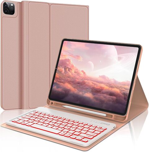 حافظة لوحة مفاتيح لجهاز iPad Air 13 بوصة (M2) 2024 / iPad Pro 12.9 بوصة 2018-3rd/2020-4th/2021-5th/2022-6th Gen، لوحة مفاتيح بلوتوث بإضاءة خلفية قابلة للفصل، حافظة ذكية رفيعة مع حامل أقلام، أسود فضائي in Saudi Arabia