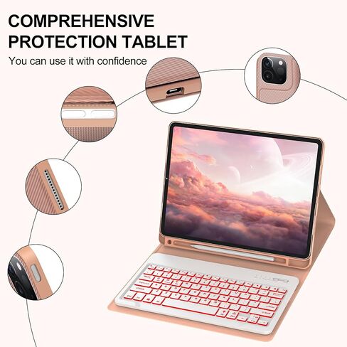 حافظة لوحة مفاتيح لجهاز iPad Air 13 بوصة (M2) 2024 / iPad Pro 12.9 بوصة 2018-3rd/2020-4th/2021-5th/2022-6th Gen، لوحة مفاتيح بلوتوث بإضاءة خلفية قابلة للفصل، حافظة ذكية رفيعة مع حامل أقلام، أسود فضائي in Saudi Arabia