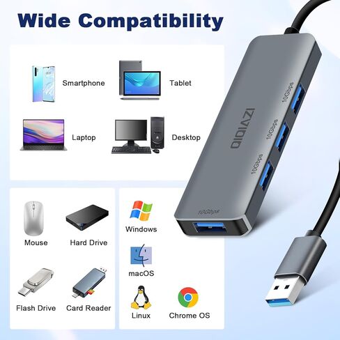10Gbps USB 3.2 Hub, 4-Port USB A Hub with 3.3ft Extended Long Cable, USB 3.2 Gen 2 Splitter USB Expander for MacBook Pro, iMac, iPad Pro and More in Saudi Arabia