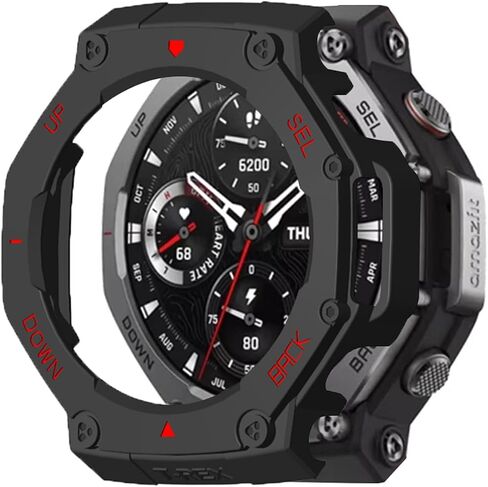 جراب واقٍ مناسب لـ Amazfit T-Rex 3، غطاء حماية من البولي كربونات الصلب المقاوم للصدمات وغطاء حماية لساعة Amazfit T-Rex 3 A2322 الذكية (أسود) in Saudi Arabia