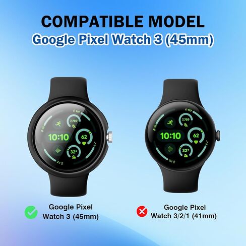 عبوة من 3 قطع متوافقة مع ساعة Google Pixel Watch 3 (2024) مقاس 45 مم، حافظة حماية كاملة من البولي كربونات الصلب مع زجاج مقسى رفيع حساس للمس لساعة Pixel 3 - أسود + شفاف + فضي in Kuwait