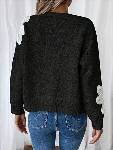 SHENHE Women's Flora V Neck Button Down Cardigan Drop Shoulder Elegant Flower Sweater Outerwear in Saudi Arabia