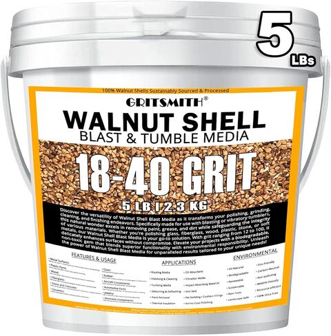18-40 Grit Ground Walnut Shell Media (5 LBS / 2.3 KG) - Fine Grit for Tumbling, Blasting, Vibratory, Polishing, Deburring, Anti-Skid, Fillers in Kuwait