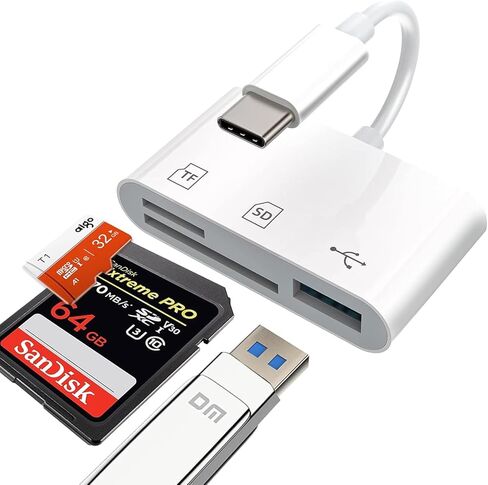 قارئ بطاقة SD USB C 3 في 1 محول قارئ بطاقات كاميرا USB من النوع C مع SD Micro SD USB 3 منافذ لهاتف iPhone 15/iPad/Mac/الكمبيوتر المحمول، ومحول بطاقة ذاكرة USB-C/Type C لأجهزة iMac وiPad Pro Air Mini وMacBook برو in Kuwait