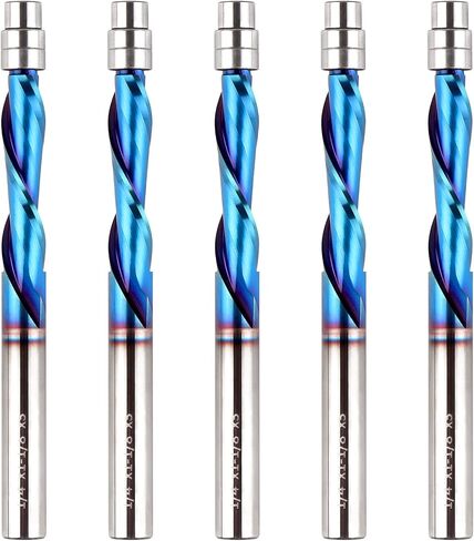 5PCS 1/4 Inch Shank Spiral Flush Trim Router Bit, Upcut/Downcut/Compression Solid Carbide CNC Router Bits for Wood Trimming in Saudi Arabia