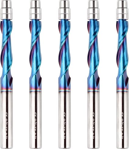 5PCS 1/4 Inch Shank Spiral Flush Trim Router Bit, Upcut/Downcut/Compression Solid Carbide CNC Router Bits for Wood Trimming in Saudi Arabia