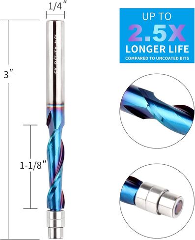 5PCS 1/4 Inch Shank Spiral Flush Trim Router Bit, Upcut/Downcut/Compression Solid Carbide CNC Router Bits for Wood Trimming in Saudi Arabia