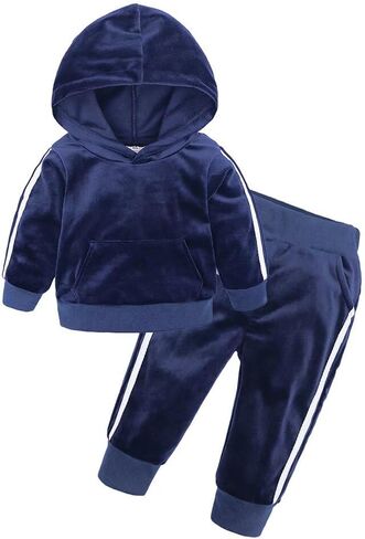 Toddler Boys Girls Velvet Hoodie Sweatpants Outfits Set in Kuwait