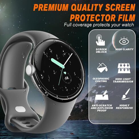 4 عبوات من واقي شاشة الساعة لساعة Google Pixel 3 مقاس 45 مم، فيلم PMMA (ليس زجاجًا مقسى) رفيع للغاية وعالي الدقة وحساسية عالية وتغطية كاملة مضادة للخدش in Kuwait