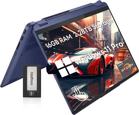 Lenovo Flex 5 14" Touchscreen 2-in-1 Laptop, AMD Ryzen 7 7730U, 16GB RAM, 2.28TB Storage(2TB SSD+288GB Docking Station), AMD Radeon Graphics, Backlit Keyboard, Fingerprint, Wi-Fi 6, Win 11 Pro, Blue in Saudi Arabia