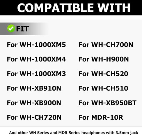 كابل صوت بديل متوافق مع سماعات الرأس اللاسلكية Sony wh-1000XM4 WH-1000XM5 WH-1000XM3 WH-CH720n WH-XB910N WH-H900N WH-CH510 WH-CH-710N CH-700N MDR-100ABN MDR-10R (150 سم، أسود) in Saudi Arabia