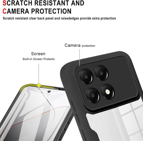 360°All-Inclusive Case for Xiaomi Poco F6 Pro/Redmi K70/ K70 Pro, [Built in Screen Protector] Dual Layer Full Body Shockproof Dustproof Clear Phone Case for Xiaomi Poco F6 Pro QB-Black in Saudi Arabia