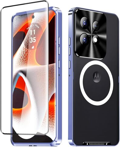 حافظة QUIETIP متوافقة مع Motorola Edge 50 Pro مع واقي شاشة، متوافقة مع حافظات MagSafe بإطار معدني + غطاء حماية خلفي متجمد من البولي كربونات، أسود in Kuwait