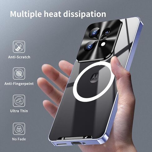 حافظة QUIETIP متوافقة مع Motorola Edge 50 Pro مع واقي شاشة، متوافقة مع حافظات MagSafe بإطار معدني + غطاء حماية خلفي متجمد من البولي كربونات، أسود in Kuwait