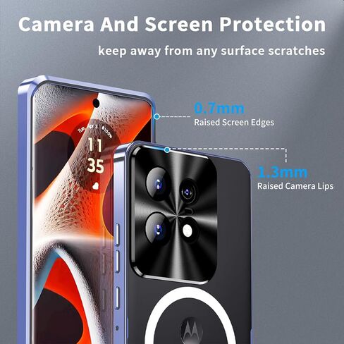 حافظة QUIETIP متوافقة مع Motorola Edge 50 Pro مع واقي شاشة، متوافقة مع حافظات MagSafe بإطار معدني + غطاء حماية خلفي متجمد من البولي كربونات، أسود in Kuwait