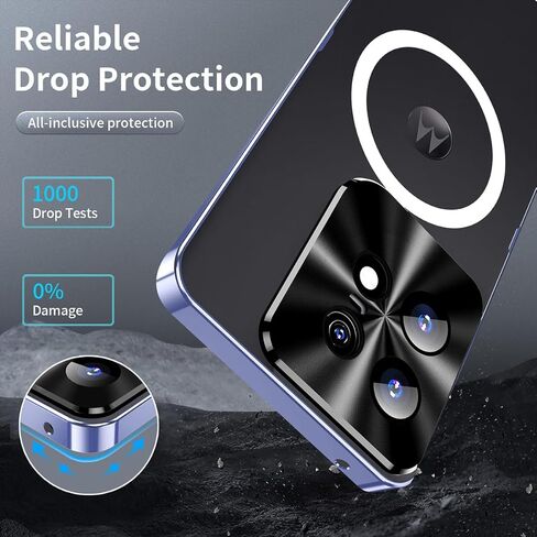 حافظة QUIETIP متوافقة مع Motorola Edge 50 Pro مع واقي شاشة، متوافقة مع حافظات MagSafe بإطار معدني + غطاء حماية خلفي متجمد من البولي كربونات، أسود in Kuwait