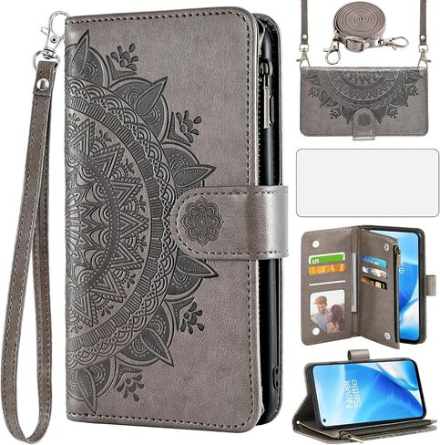 Asuwish Phone Case for OnePlus Nord N200 5G Wallet Cell Cover with Screen Protector Lanyard Wrist Strap Mandala Flower Card Holder One Plus N 200 G5 1 Plus 200N 1plus One+ 1+ N2005G 2021 Girls Purple in Saudi Arabia