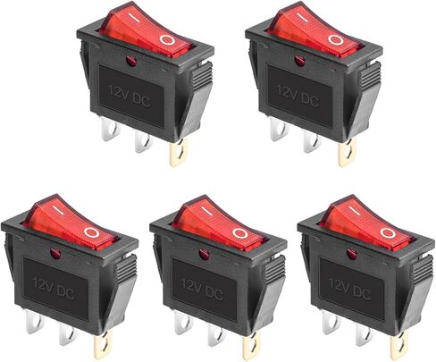 QTEATAK KCD3 SPST On/Off 3-Pin 2-Position Snap DC 12V-24V 30A Green LED Boat Rocker Toggle Switch - 5 عبوات (فقط لـ DC12-24V) in Kuwait