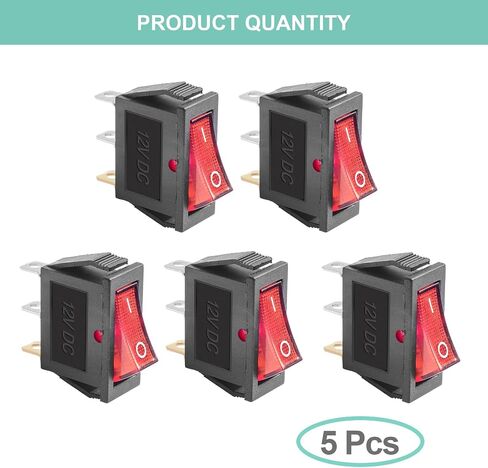 QTEATAK KCD3 SPST On/Off 3-Pin 2-Position Snap DC 12V-24V 30A Green LED Boat Rocker Toggle Switch - 5 عبوات (فقط لـ DC12-24V) in Kuwait