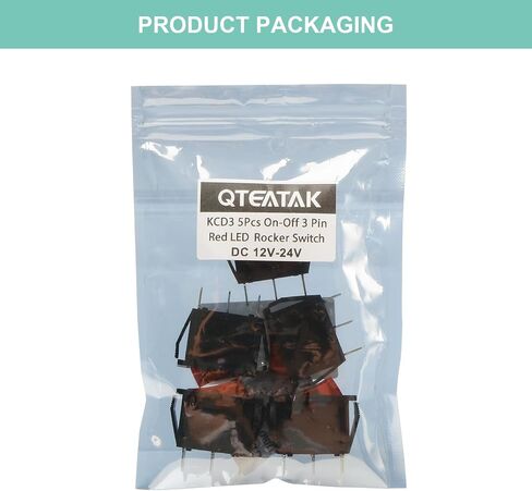 QTEATAK KCD3 SPST On/Off 3-Pin 2-Position Snap DC 12V-24V 30A Green LED Boat Rocker Toggle Switch - 5 عبوات (فقط لـ DC12-24V) in Kuwait