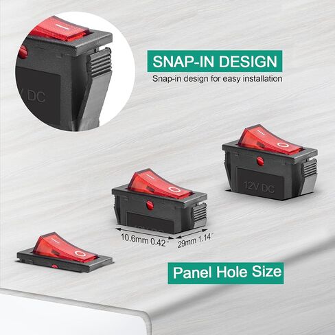 QTEATAK KCD3 SPST On/Off 3-Pin 2-Position Snap DC 12V-24V 30A Green LED Boat Rocker Toggle Switch - 5 عبوات (فقط لـ DC12-24V) in Kuwait