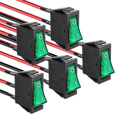 QTEATAK KCD3 SPST On/Off 3-Pin 2-Position Snap DC 12V-24V 30A Green LED Boat Rocker Toggle Switch - 5 عبوات (فقط لـ DC12-24V) in Kuwait