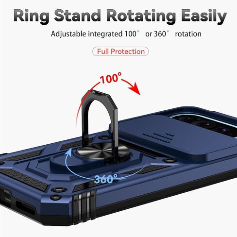 for Google Pixel 9 / Pixel 9 Pro Case with Camera Lens Cover HD Screen Protector, Dual Layer Military-Grade Tested Magnetic Ring Holder Kickstand Protective Phone Case for Pixel 9/9 Pro (Navy Blue) in Saudi Arabia